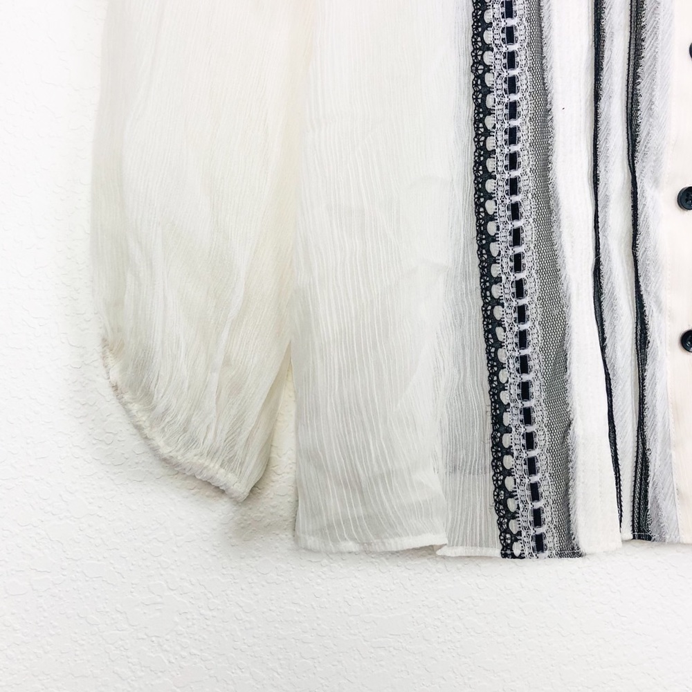 Alice + Olivia Sheer Silk Lace Button Up Blouse - Picture 4 of 10